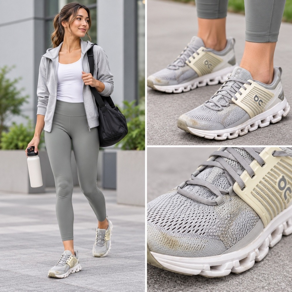 On Running Cloudswift Grey White Helion Superfoam Sneakers Womens 9 40.5